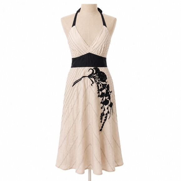 Anthropologie Dresses & Skirts - Anthropologie Floral Silk Babydoll Halter Dress Size 2 Tan Boho Whimsigoth Fairy